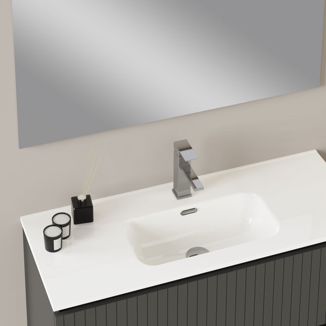 Luxe Matt Grey Fluted Double Drawer Wall Hung Vanity Unit Including Basin 1000mm x 390mm