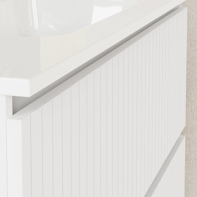 Luxe Matt White Fluted Double Drawer Wall Hung Vanity Unit Including Basin 1000mm x 460mm
