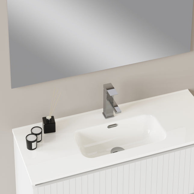Luxe Matt White Fluted Double Drawer Wall Hung Vanity Unit Including Basin 1000mm x 390mm