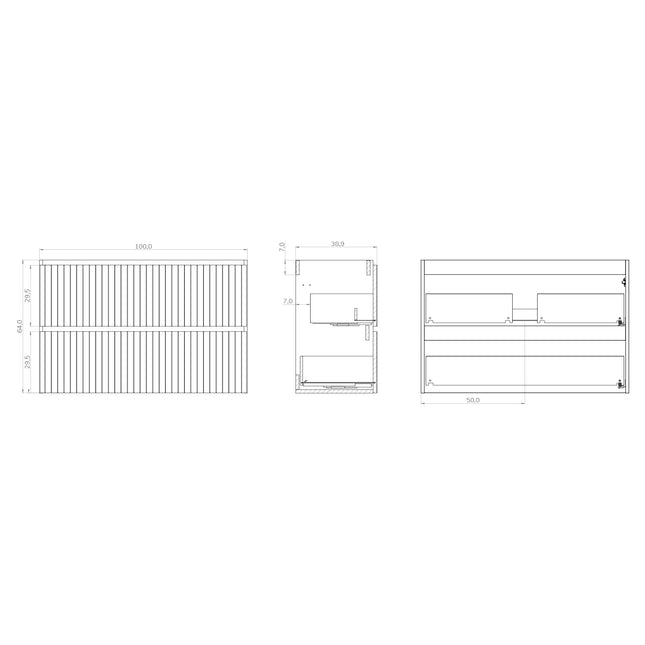 Luxe Muscat Sage Fluted Double Drawer Wall Hung Vanity Unit Including Basin 1000mm x 390mm