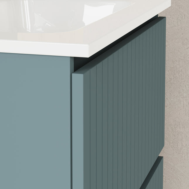 Luxe Ocean Blue Fluted Double Drawer Wall Hung Vanity Unit Including Basin 600mm x 390mm