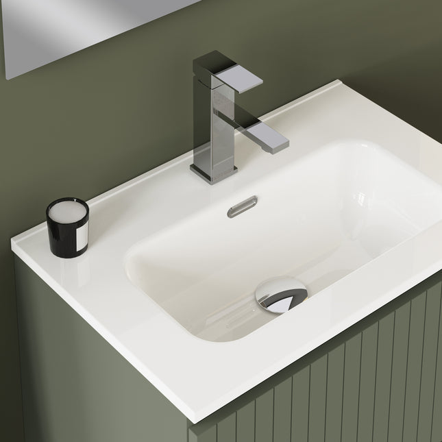 Luxe Muscat Sage Fluted Double Drawer Wall Hung Vanity Unit Including Basin 600mm x 390mm