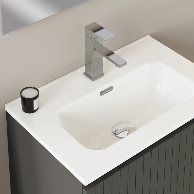 Luxe Matt Grey Fluted Double Drawer Wall Hung Vanity Unit Including Basin 600mm x 390mm