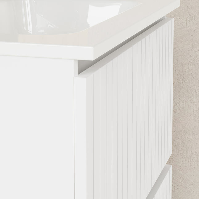 Luxe Matt White Fluted Double Drawer Wall Hung Vanity Unit Including Basin 600mm x 390mm