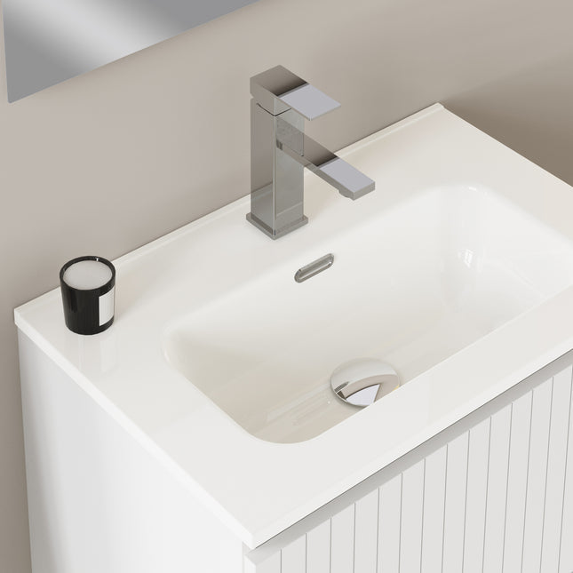Luxe Matt White Fluted Double Drawer Wall Hung Vanity Unit Including Basin 600mm x 390mm