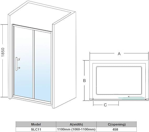 NILE 1100mm Sliding Shower Door Reversible Bathroom Shower Enclosure Cubicle