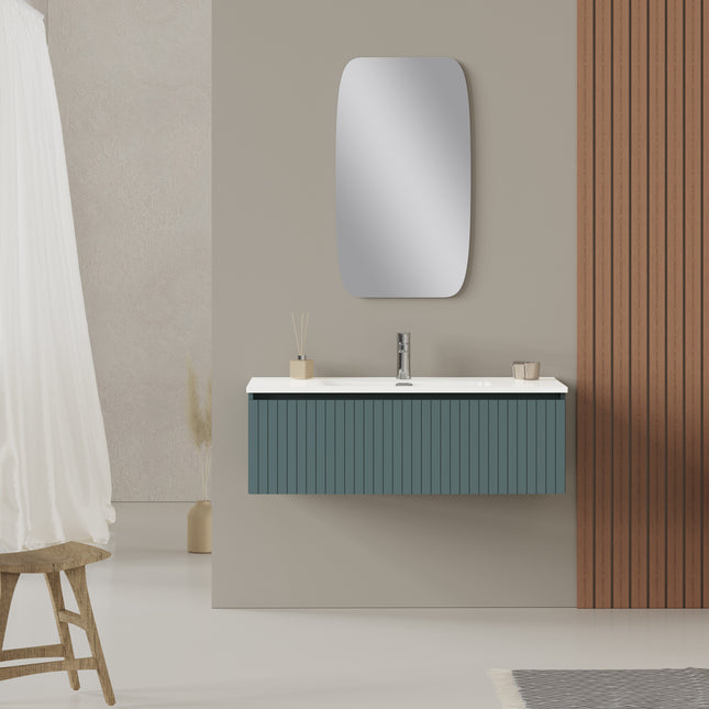 Luxe Ocean Blue Fluted Wall Hung Vanity Unit Including Basin 1000mm x 390mm