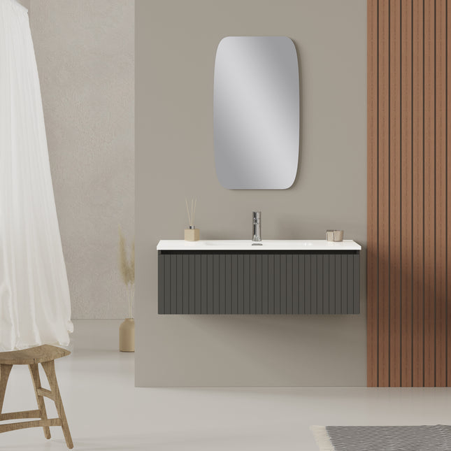 Luxe Matt Grey Fluted Wall Hung Vanity Unit Including Basin 1000mm x 390mm