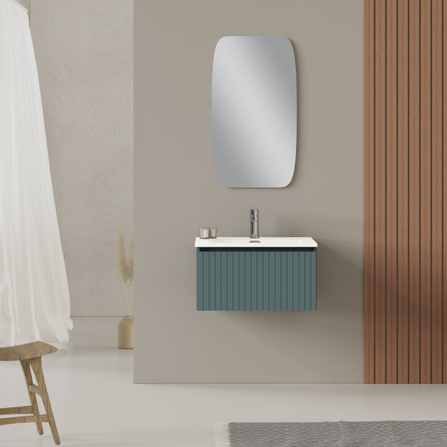 Luxe Ocean Blue Fluted Wall Hung Vanity Unit Including Basin 600mm x 390mm