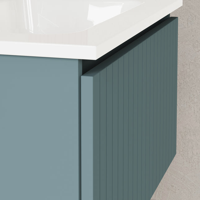 Luxe Ocean Blue Fluted Wall Hung Vanity Unit Including Basin 600mm x 390mm