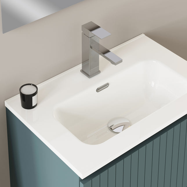 Luxe Ocean Blue Fluted Wall Hung Vanity Unit Including Basin 600mm x 390mm