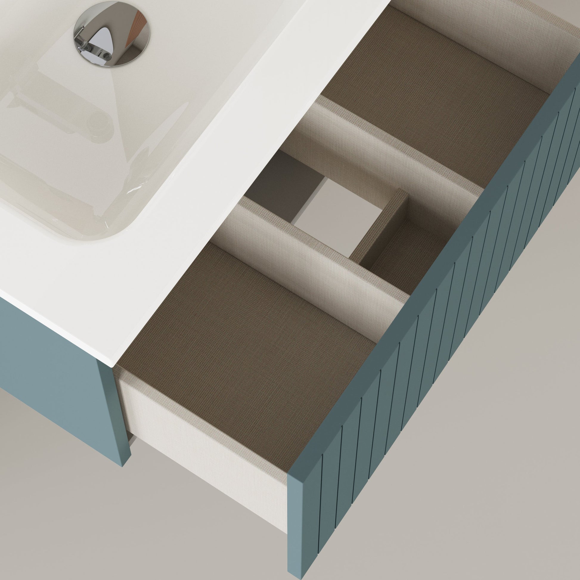 Luxe Ocean Blue Fluted Wall Hung Vanity Unit Including Basin 600mm x 390mm