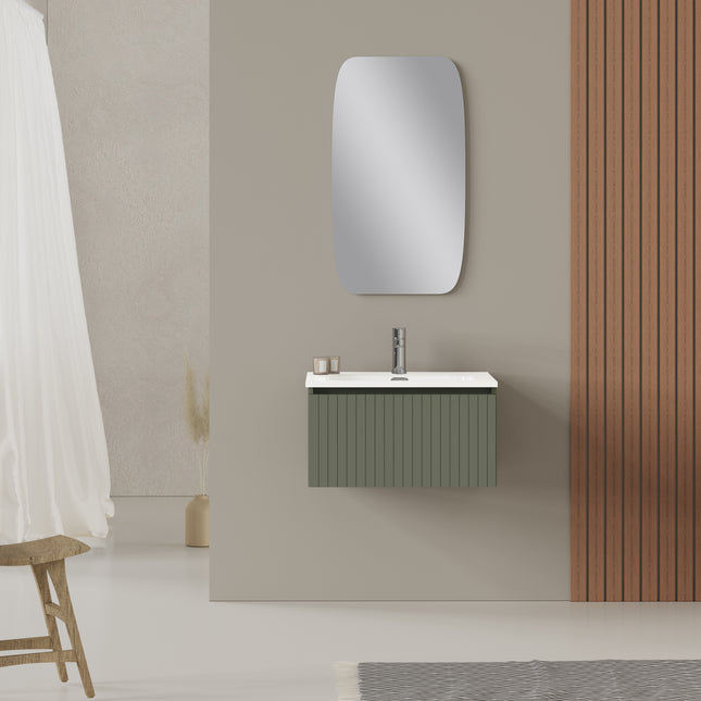 Luxe Muscat Sage Fluted Wall Hung Vanity Unit Including Basin 600mm x 460mm