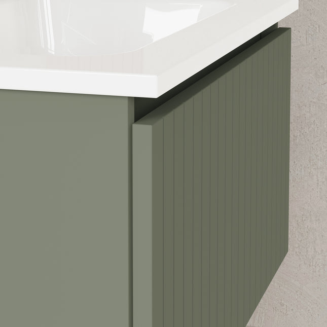 Luxe Muscat Sage Fluted Wall Hung Vanity Unit Including Basin 600mm x 460mm