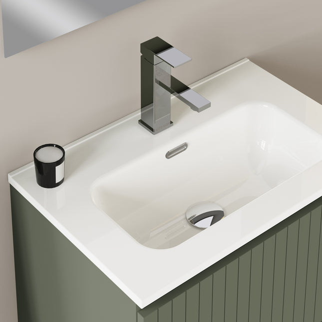 Luxe Muscat Sage Fluted Wall Hung Vanity Unit Including Basin 600mm x 460mm