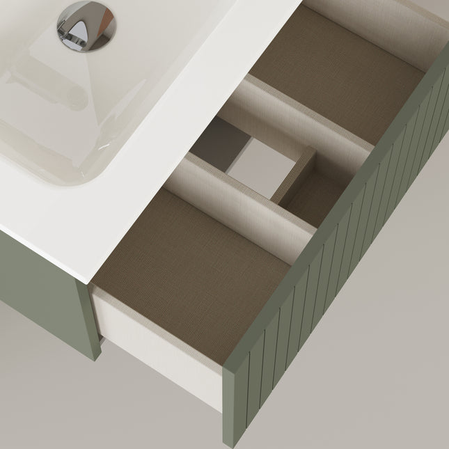 Luxe Muscat Sage Fluted Wall Hung Vanity Unit Including Basin 600mm x 390mm