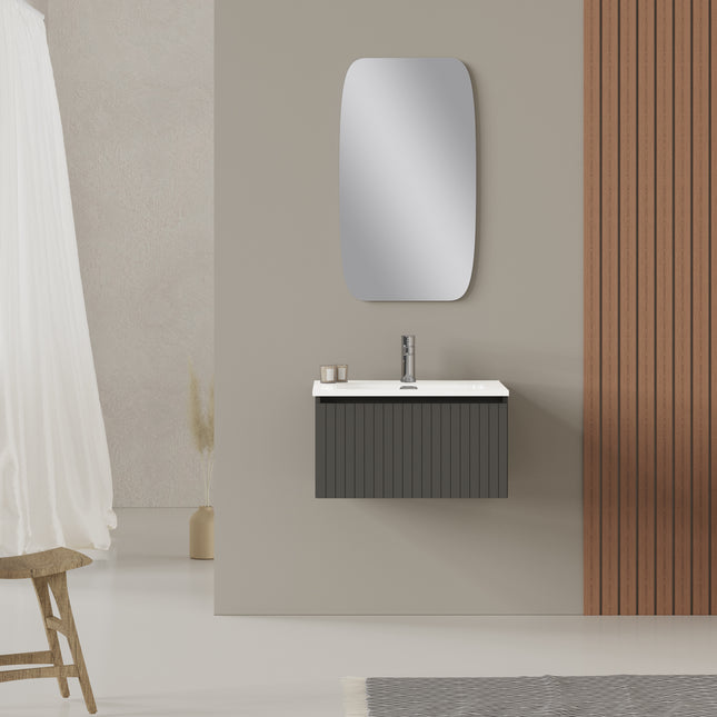 Luxe Matt Grey Fluted Wall Hung Vanity Unit Including Basin 600mm x 460mm