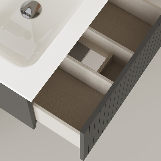 Luxe Matt Grey Fluted Wall Hung Vanity Unit Including Basin 600mm x 460mm