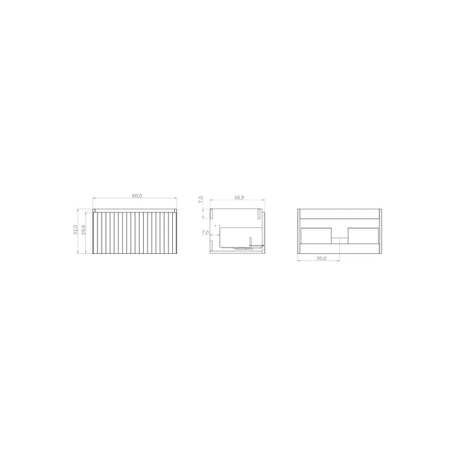 Luxe Matt Grey Fluted Wall Hung Vanity Unit Including Basin 600mm x 390mm