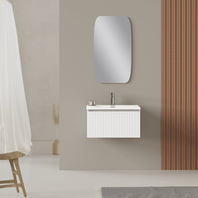 Luxe Matt White Fluted Wall Hung Vanity Unit Including Basin 600mm x 390mm