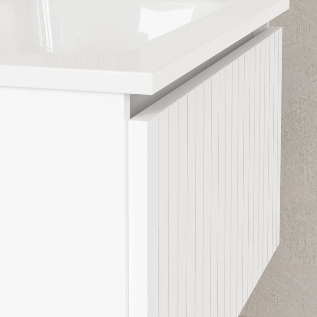 Luxe Matt White Fluted Wall Hung Vanity Unit Including Basin 600mm x 460mm