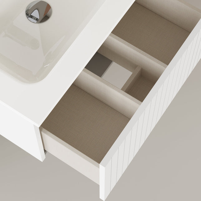 Luxe Matt White Fluted Wall Hung Vanity Unit Including Basin 800mm x 390mm
