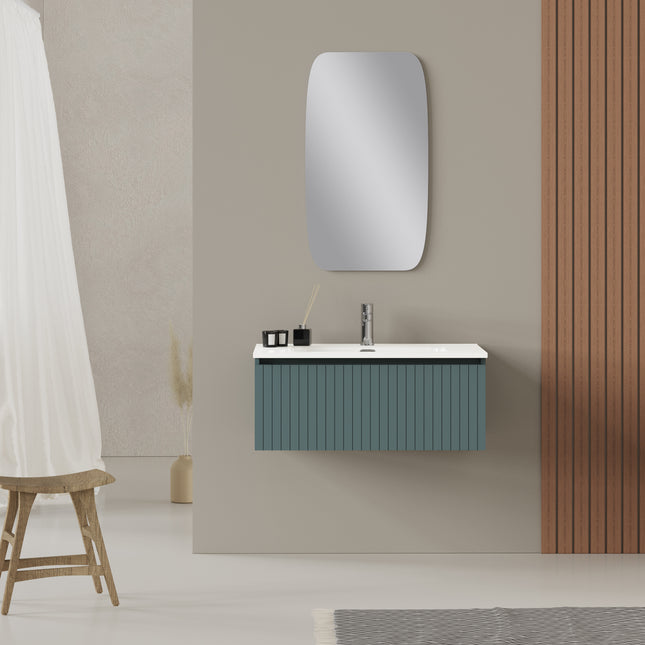 Luxe Ocean Blue Fluted Wall Hung Vanity Unit Including Basin 800mm x 390mm