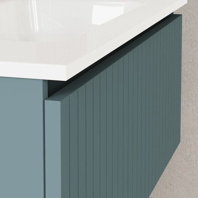 Luxe Ocean Blue Fluted Wall Hung Vanity Unit Including Basin 800mm x 390mm