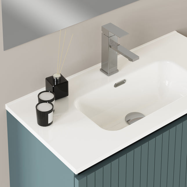 Luxe Ocean Blue Fluted Wall Hung Vanity Unit Including Basin 800mm x 460mm