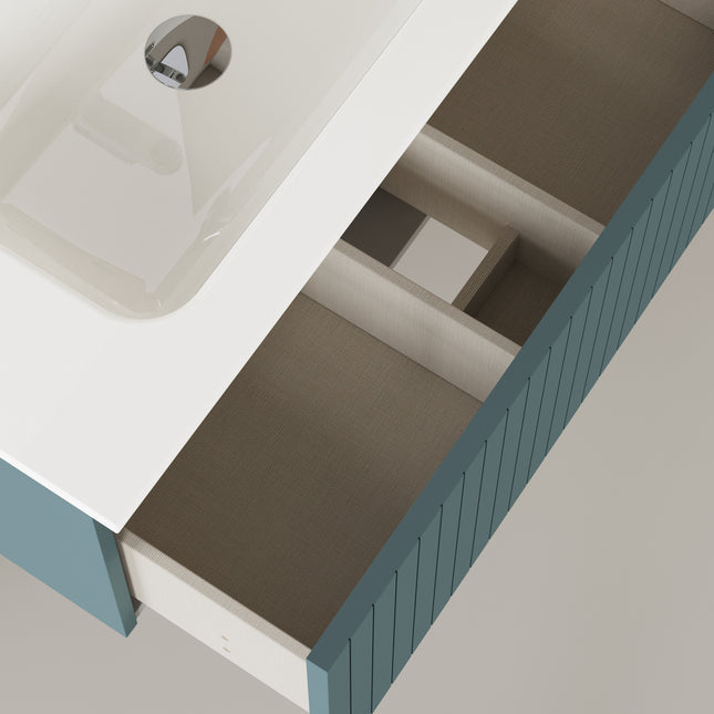 Luxe Ocean Blue Fluted Wall Hung Vanity Unit Including Basin 800mm x 460mm