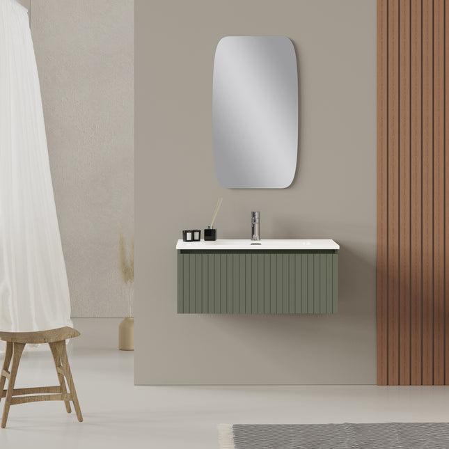 Luxe Muscat Sage Fluted Wall Hung Vanity Unit Including Basin 800mm x 390mm
