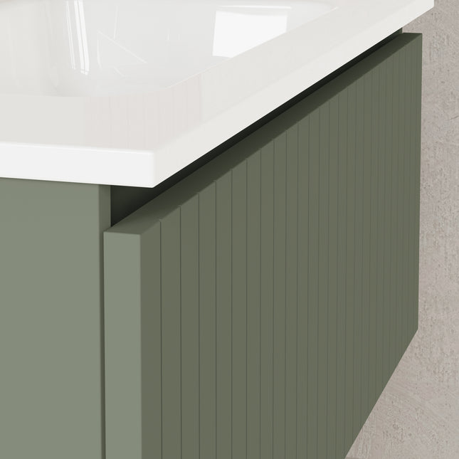 Luxe Muscat Sage Fluted Wall Hung Vanity Unit Including Basin 800mm x 390mm