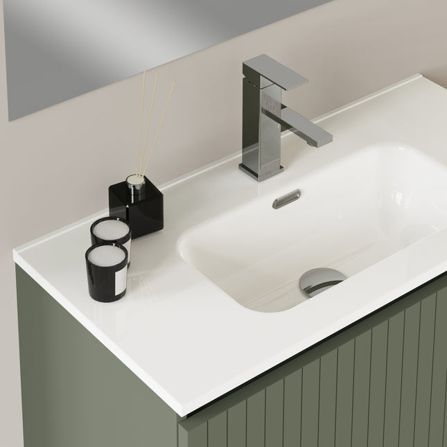Luxe Muscat Sage Fluted Wall Hung Vanity Unit Including Basin 800mm x 390mm