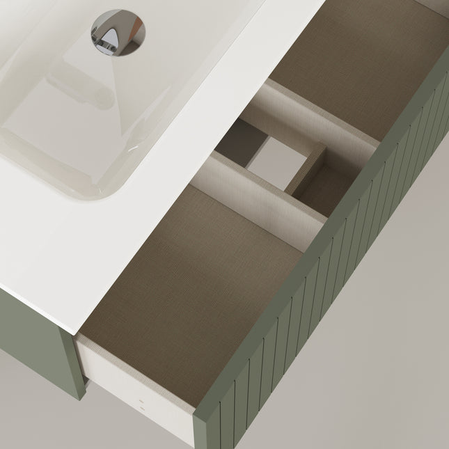 Luxe Muscat Sage Fluted Wall Hung Vanity Unit Including Basin 800mm x 390mm