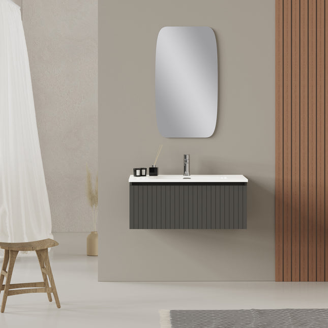 Luxe Matt Grey Fluted Wall Hung Vanity Unit Including Basin 800mm x 390mm