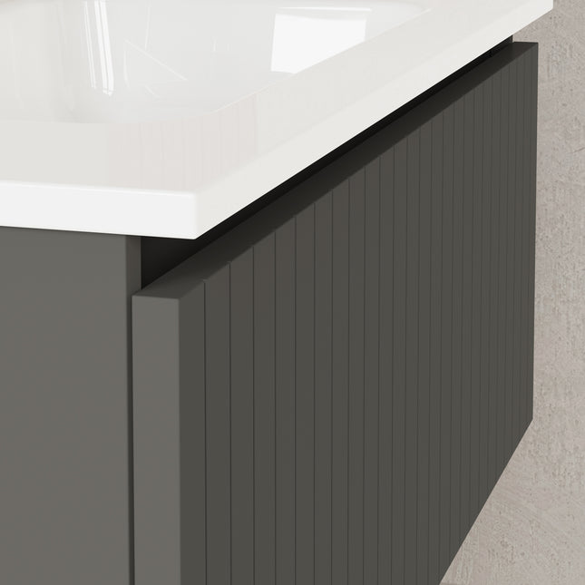 Luxe Matt Grey Fluted Wall Hung Vanity Unit Including Basin 800mm x 390mm