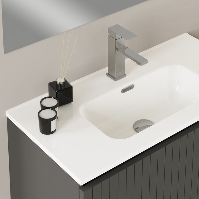 Luxe Matt Grey Fluted Wall Hung Vanity Unit Including Basin 800mm x 460mm