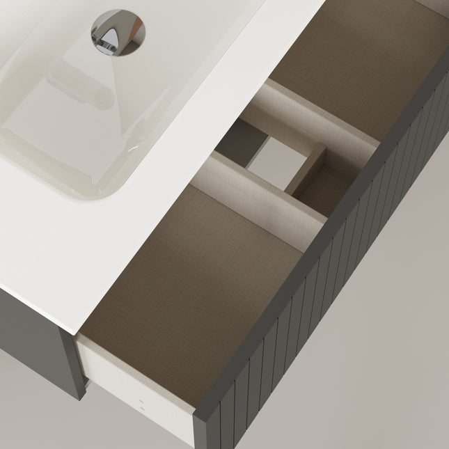 Luxe Matt Grey Fluted Wall Hung Vanity Unit Including Basin 800mm x 390mm