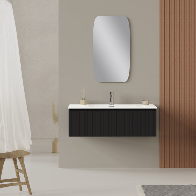 Luxe Matt Black Fluted Wall Hung Vanity Unit Including Basin 1000mm x 390mm