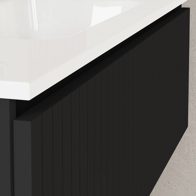 Luxe Matt Black Fluted Double Drawer Wall Hung Vanity Unit Including Basin 1000mm x 460mm
