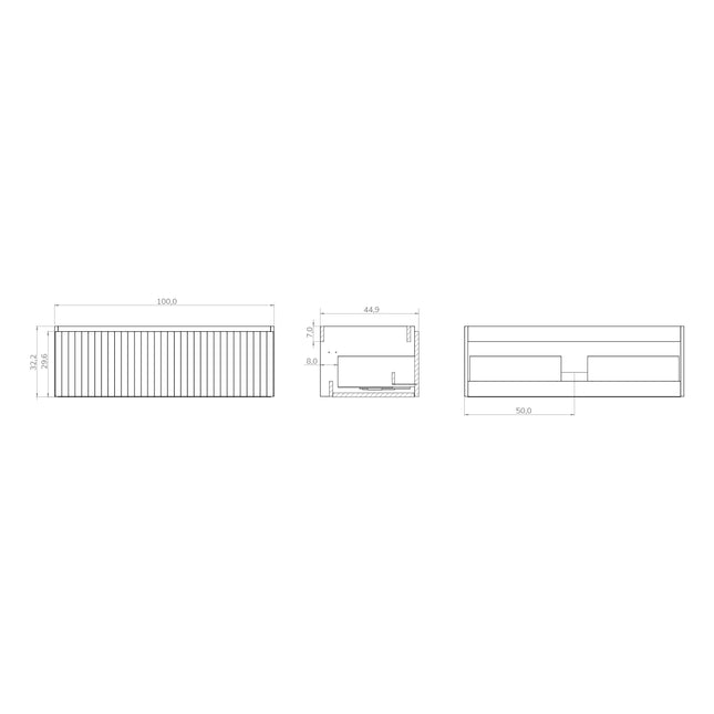 Luxe Matt Black Fluted Wall Hung Vanity Unit Including Basin 1000mm x 390mm