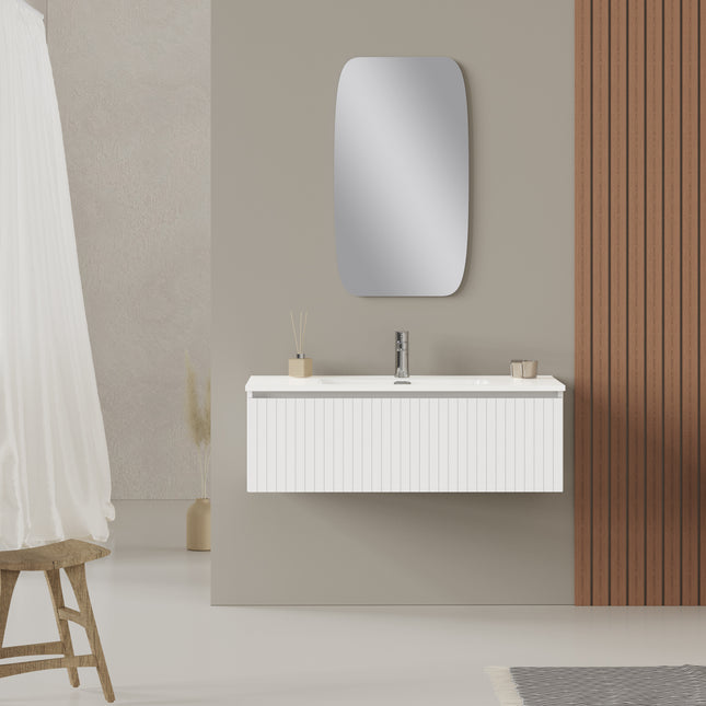 Luxe Matt White Fluted Wall Hung Vanity Unit Including Basin 1000mm x 390mm