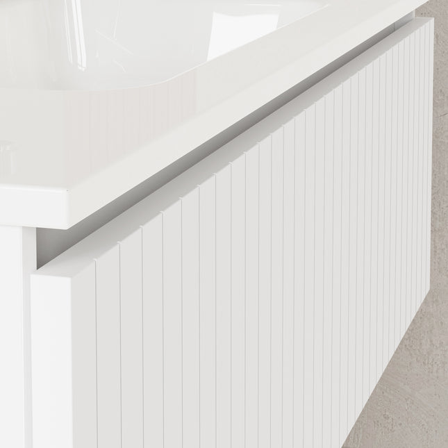 Luxe Matt White Fluted Wall Hung Vanity Unit Including Basin 1000mm x 390mm