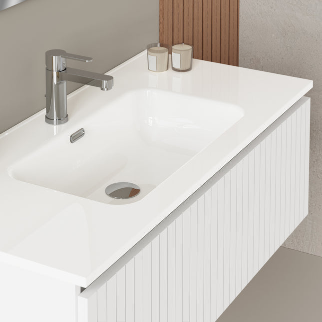 Luxe Matt White Fluted Wall Hung Vanity Unit Including Basin 1000mm x 390mm