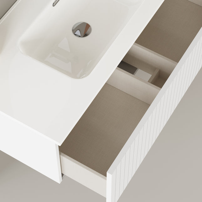 Luxe Matt White Fluted Wall Hung Vanity Unit Including Basin 1000mm x 390mm