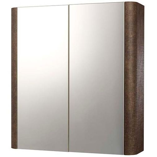 Linen Textured Rust Brown Finish 600mm Mirror Wall Storage Cabinet