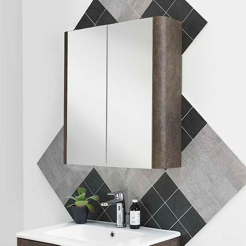 Linen Textured Rust Brown Finish 600mm Mirror Wall Storage Cabinet