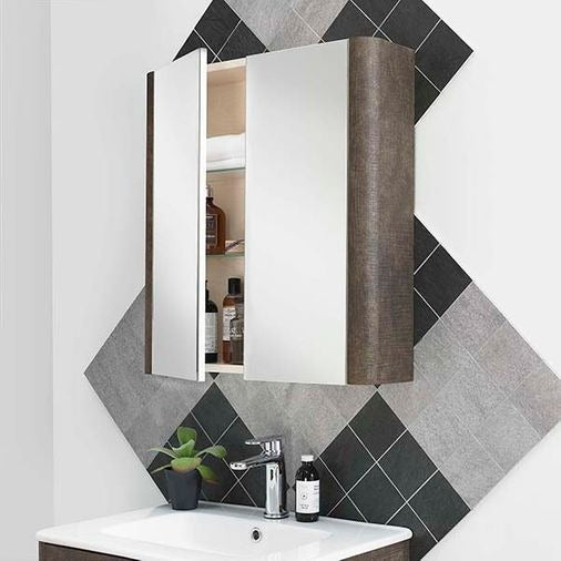 Linen Textured Rust Brown Finish 600mm Mirror Wall Storage Cabinet