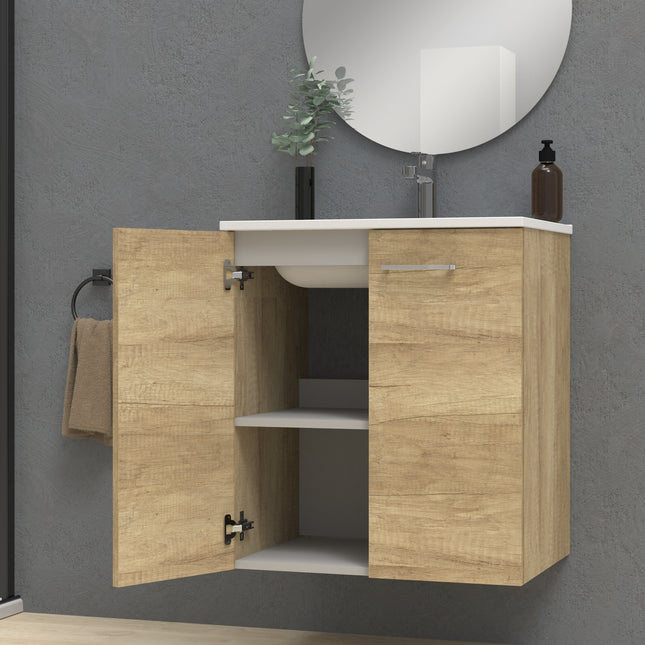 Rabat Natural Oak Wall Hung Vanity Unit 600mm