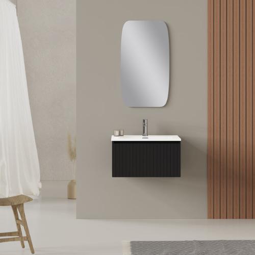 Luxe  Matt Black Fluted Wall Hung Vanity Unit Including Basin 600mm x 390mm